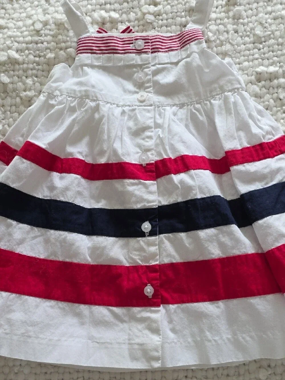 Janie and Jack White Sundress with Red and Navy Stripes - 3-6 months
